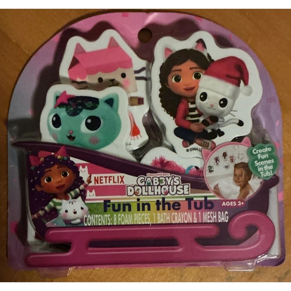 Dreamworks Gabby's Dollhouse Fun-in-the-Tub 8 Foam Pieces‎ & Bath Crayon - NEW